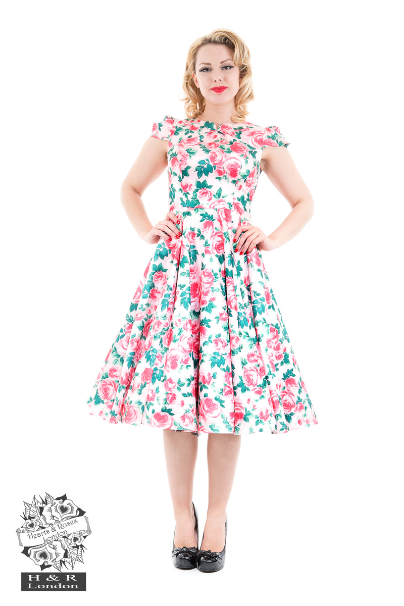 Bright Pink Rose Floral Swing Dress